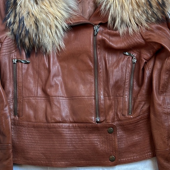 Preston &York women’s brown leather and fur jacket szM - Picture 3 of 7